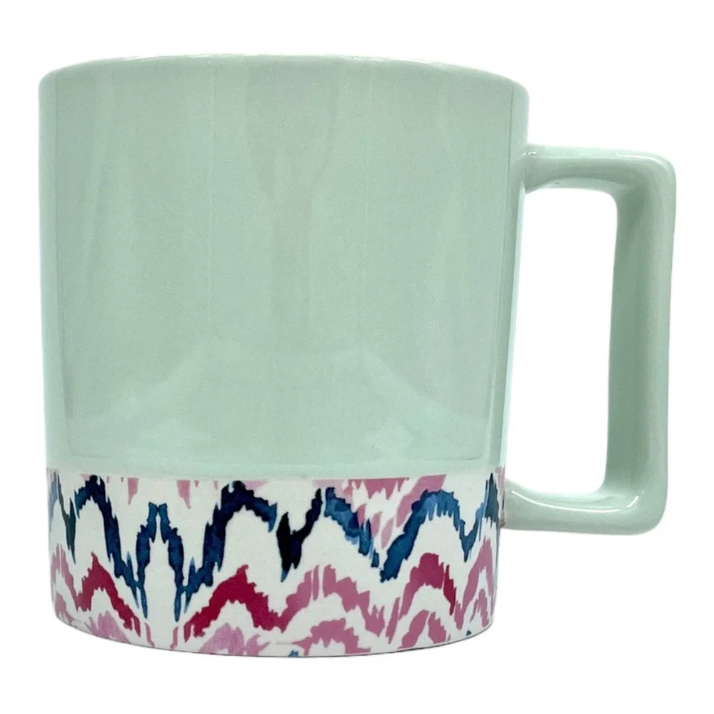 STARBUCKS 2017 Mint Green Watercolor Zigzag Ceramic Coffee Cup Mug 12 oz Pastel